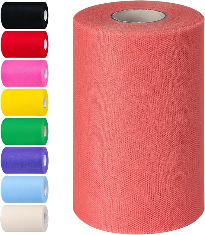 Watermelon red Tulle Fabric Rolls 6 Inch by 100 Yards Tulle Roll Spool Fabric by Unknown