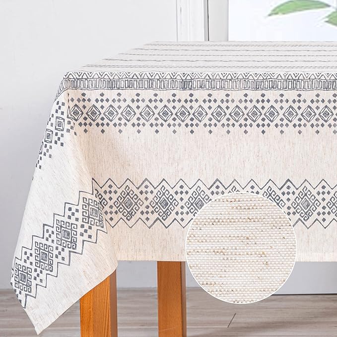 MYSKY HOME Boho Rectangle Tablecloth 60x120 Inches Linen Farmhouse Tablecloth by MYSKYHOME