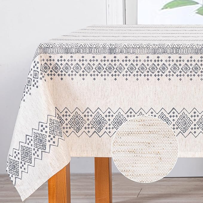 MYSKY HOME Boho Rectangle Tablecloth 60x84 Inches Linen Fabric Oblong Table by MYSKYHOME