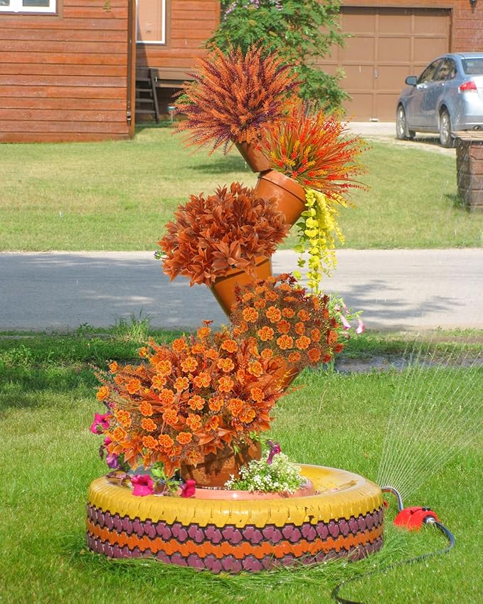 40 Pcs Artificial Fall Flowers Outdoor Faux Fall Plants UV Resistant Fall - Image 6