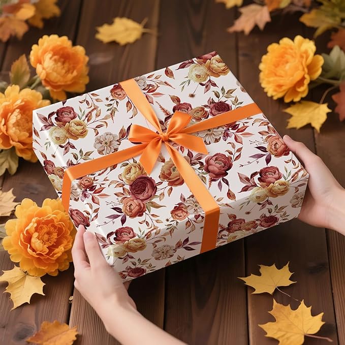 RUSPEPA Fall Floral Wrapping Paper Roll - Image 5
