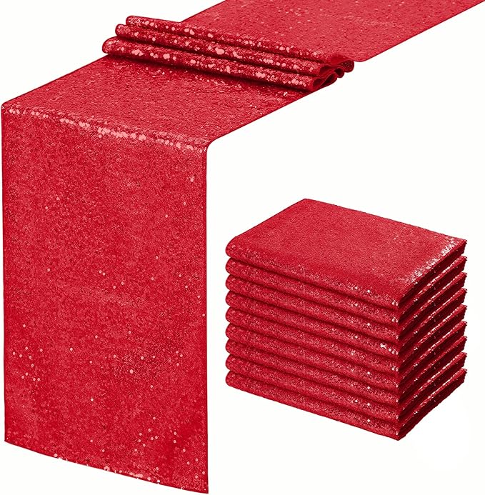 Red Table Runners 10 Packs 12x108 Inch Glitter Sequin Table Runners by SoarDream