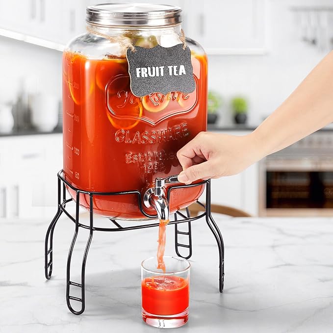 2 Gallon Glass Drink Dispenser for Parties, Beverage Dispenser - Image 6