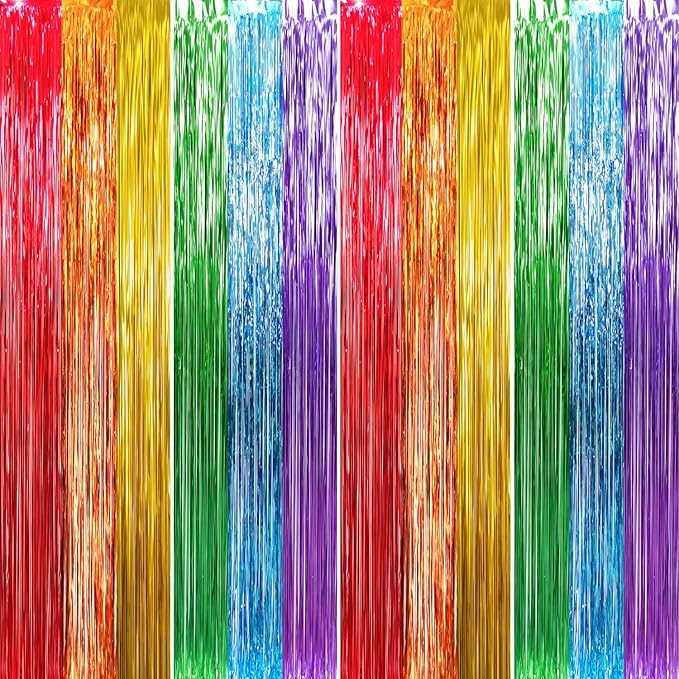 GOER 3.2 ft x 8.2 ft Metallic Tinsel Foil Fringe Curtains Party Photo Backdrop by GOER