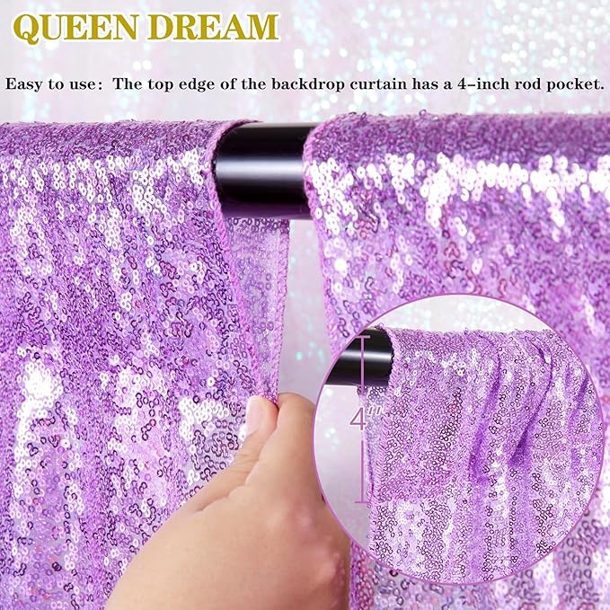 Light Purple Sequin Backdrop Curtains 2 Panels 2FTx8FT Photo Backdrop Glitter - Image 6