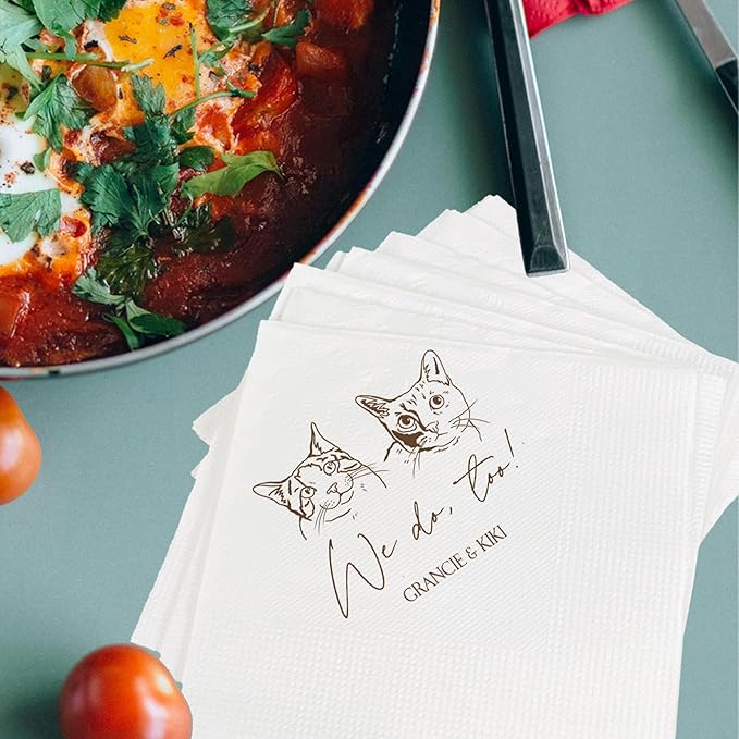 Luxury Personalized Illustrated Cat Wedding Napkins, Personalized Photo Napkins - Image 8