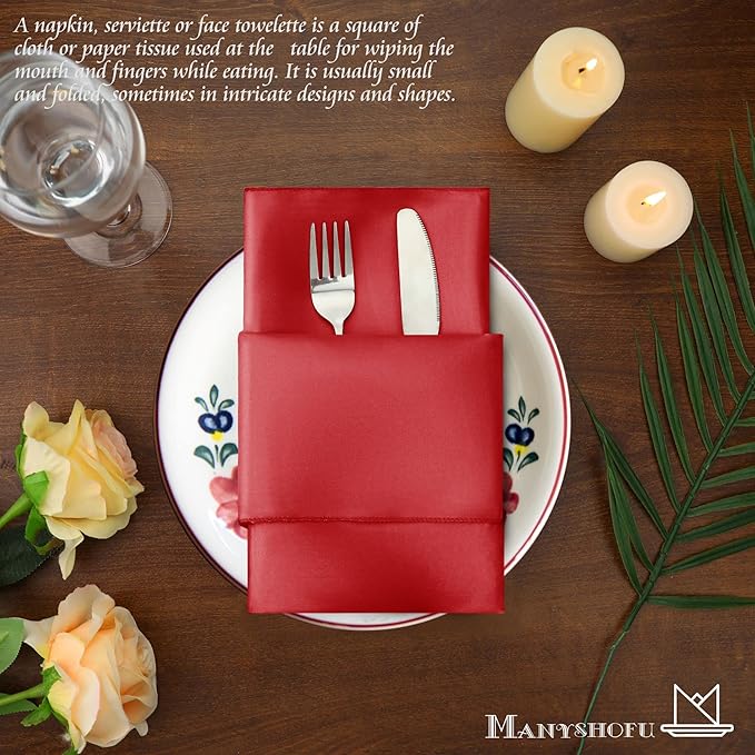 Manyshofu 50 Pieces Red Satin Napkins - Image 5