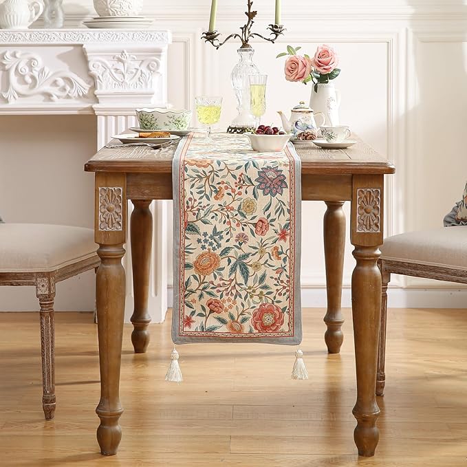 Floral Cloth Small Runner for Table, Decorative Linen 63 Inches Long Table - Image 2