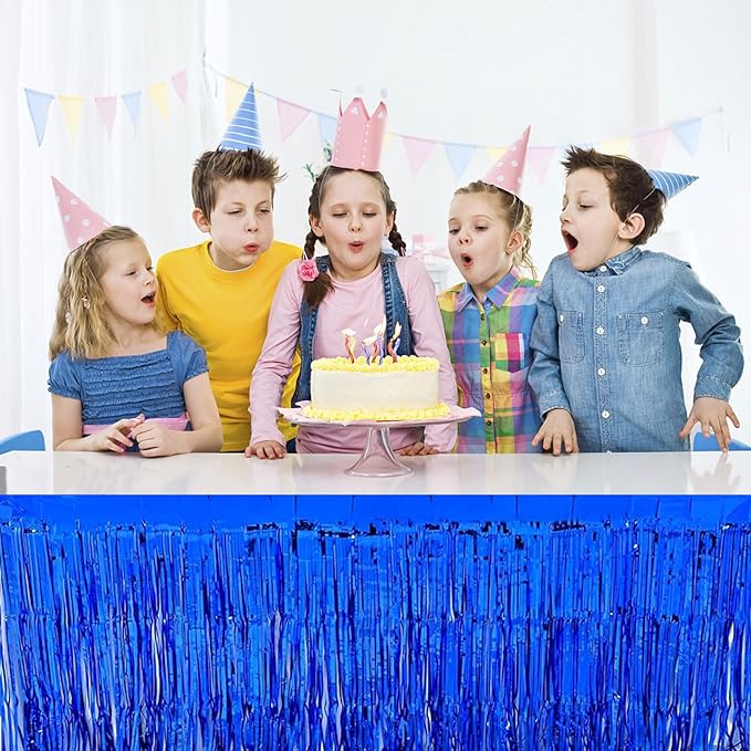 4 Pack Metallic Foil Fringe Tinsel Table Skirts, 29x108 Inch Party Disposable - Image 4