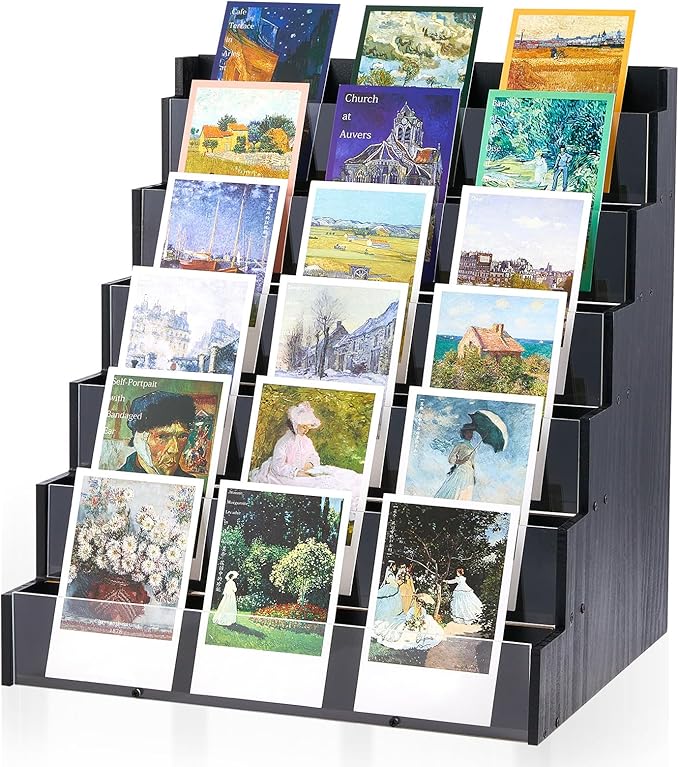 6 Tier Greeting Card Display Stand Black Bamboo and Acrylic Sticker Display by Yuntau