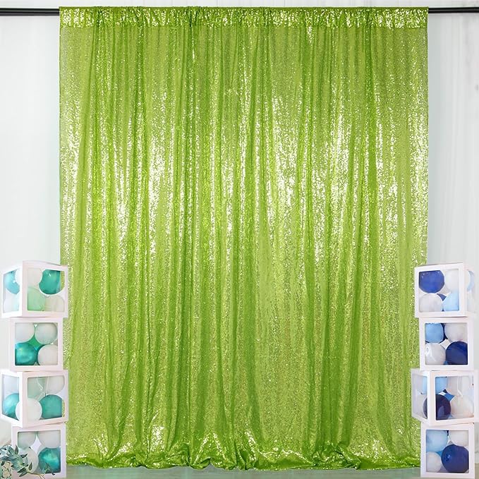ShinyBeauty Green Sequin Backdrop Curtains 8ft 2 Panels Glitter Backdrops - Image 2