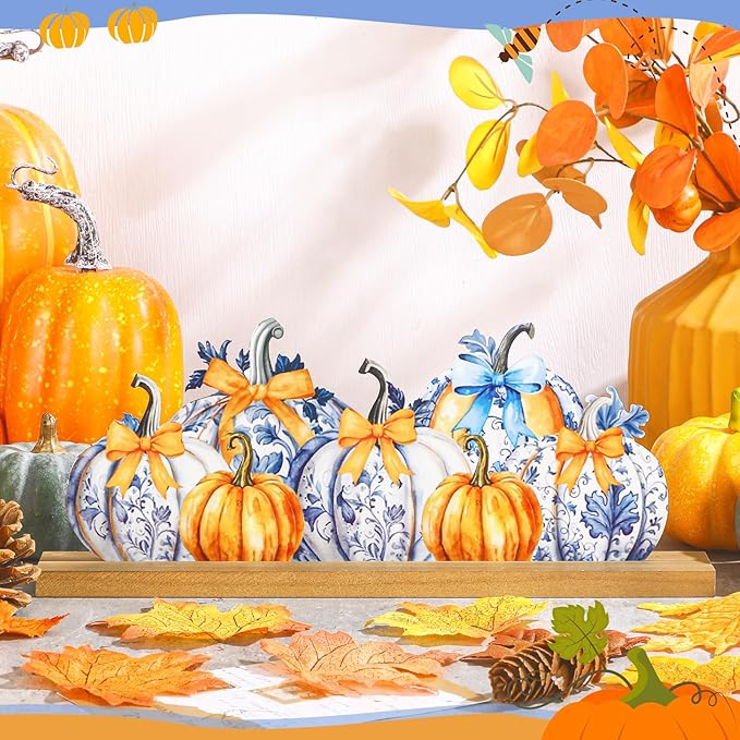 Fall Pumpkin Metal Sign Chinoiserie Pumpkin Table Decor Thanksgiving Tiered - Image 3