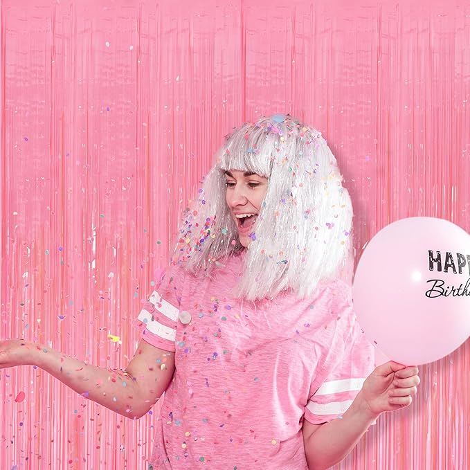 5 Pack Pink Tinsel Curtain Party Backdrop Foil Fringe Light Pink Halloween Baby - Image 3