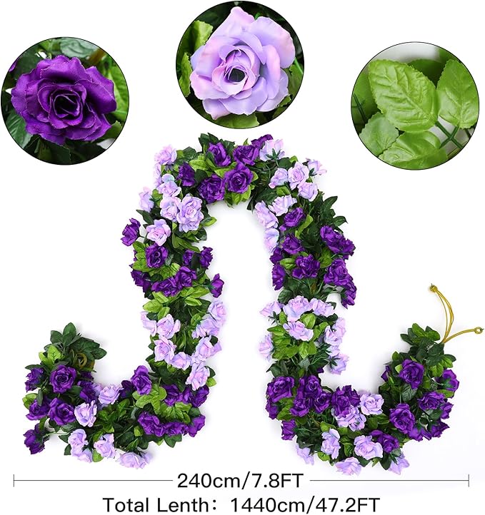 Floweroyal 6 Pack Artificial Flower Garlands 7.9FT Fake Rose Vines Silk Flowers - Image 7