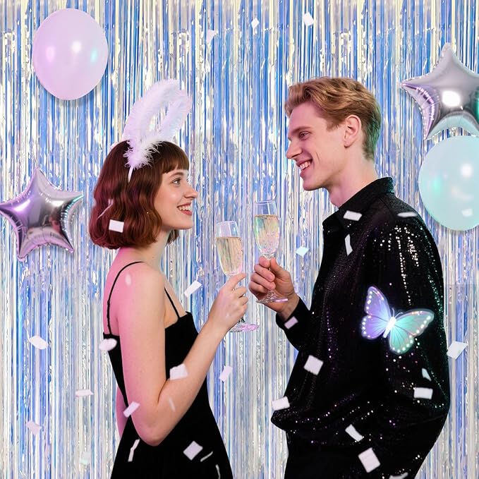 2 Pack Iridescent Party Decorations Foil Fringe Tinsel Backdrop Glitter - Image 3