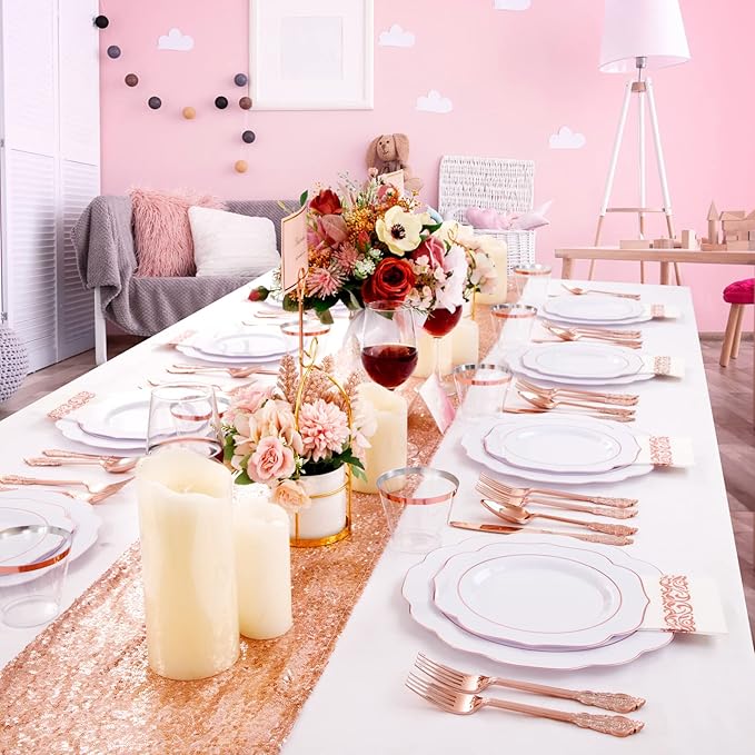 NOCCUR 175PCS Rose Gold Plastic Plates - Image 6