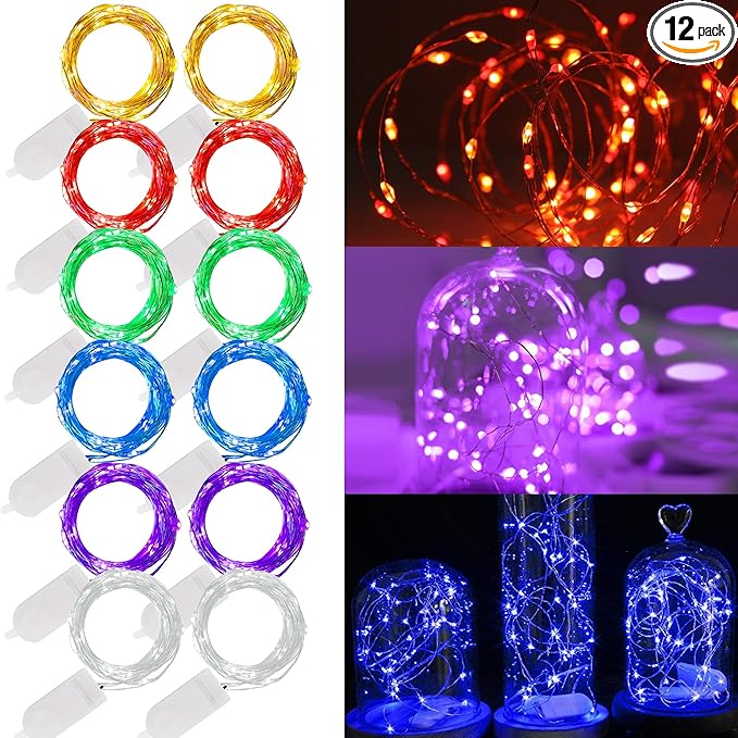 WATERGLIDE 12 Pack Fairy Lights Battery Operated, 7 ft 20 LED Mini String Lights by WATERGLIDE