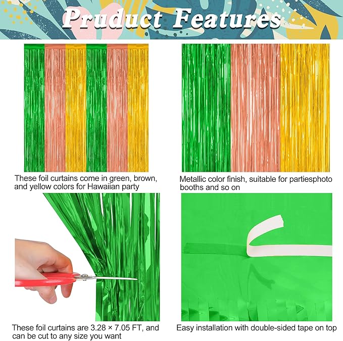 2 Pack Luau Decorations, 3.28 FT x 7.05 FT Summer Party Streamer, Metallic - Image 4