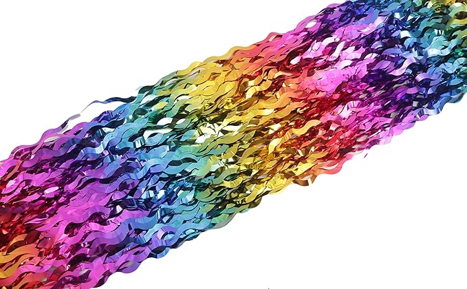 4 Pack Wavy Rainbow Foil Fringe Curtain | 3.3x6.6ft Colorful Tinsel Metallic - Image 8