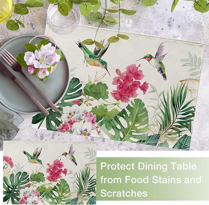 Seliem Spring Summer Geranium Flower Placemats Set of 4, Seasonal Kitchen Decor - Image 5