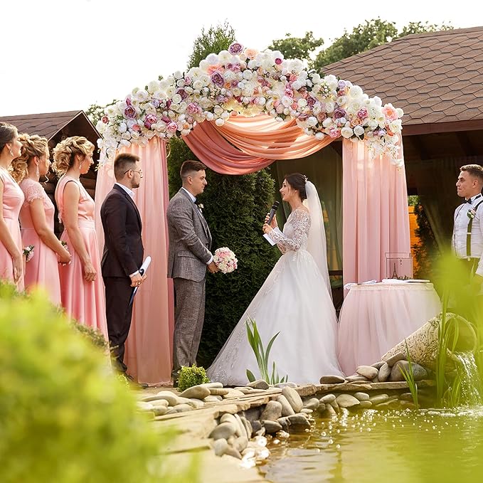 Wokceer Blush Wedding Arch Draping Fabric Backdrop 4 Panels 28.7" X 20FT Sheer - Image 5