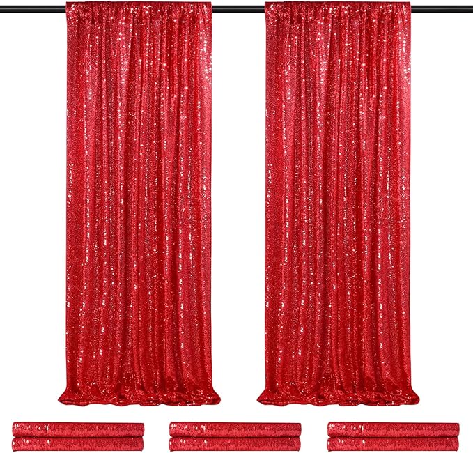 Sparkly Backdrop Curtains 6 Pcs 2ftx8ft Red Curtains Birthday Party Backdrop by QueenDream