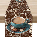 Coffee Theme Table Runner, Farmhouse Retro Brown Coffee Cup Tea Party Rustic by Unknown