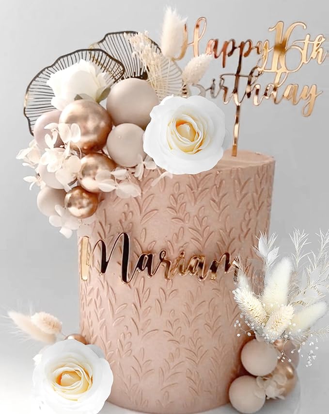 JeVenis Boho Champagne Cake Decoration Gold Balls Cake Decoration Palm Leaves - Image 4