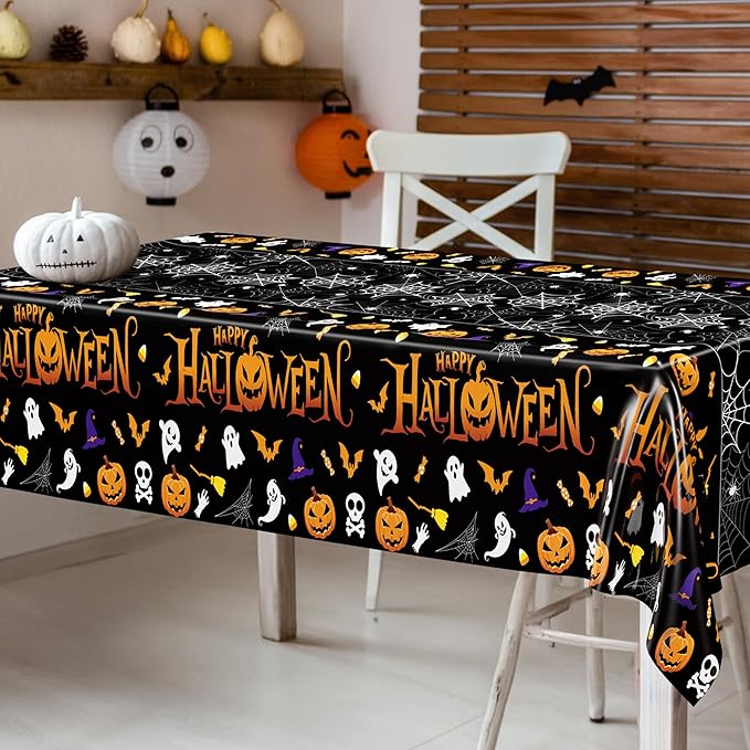 QZYL 12 Pack Halloween Plastic Tablecloth, Spider Webs Pumpkin Design - Image 7