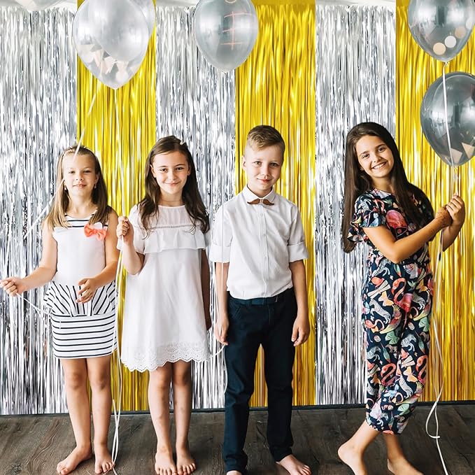 GOER 6.4 ft x 8.2 ft Metallic Tinsel Foil Fringe Curtains Party Backdrop Party - Image 4