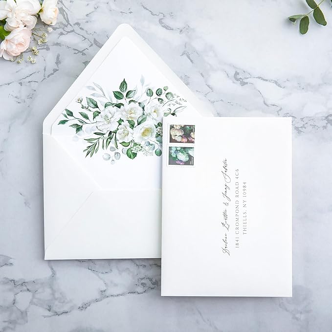 PONATIA 50PCS A7 Euro Flap Ivory Envelope, 5.25 x 7.25'' Flowers Liner Envelopes - Image 4