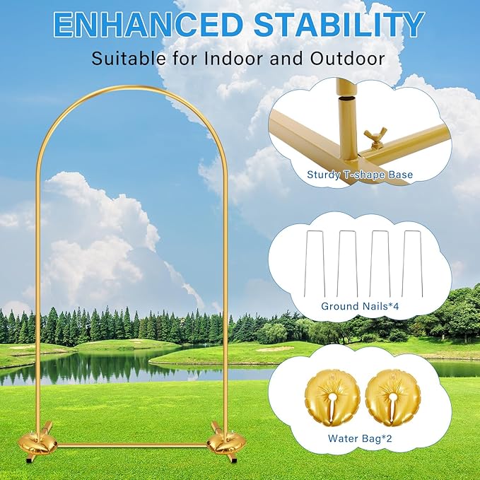 Heavy Duty Metal Arch Backdrop Stand, 6.6FT Stable Gold Arch Stand - Image 3