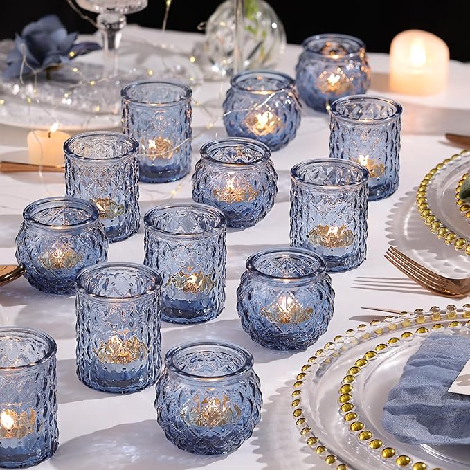 12pcs Assorted Blue Votive Candle Holders, Tea Lights Candle Holder by NITIME