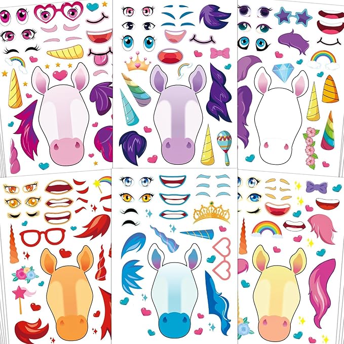 Aowplc 42 Sheets Unicorn Make‑a‑Face Stickers, Fantasy Party Favors, Crafts & by Aowplc