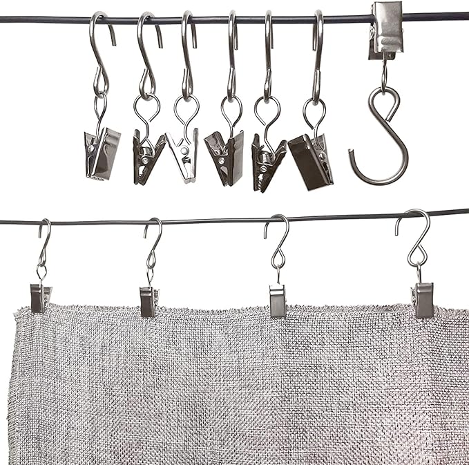 Stainless Steel S Hooks Curtain Clips, 50 Pack Hanging Party Lights Clips - Image 5