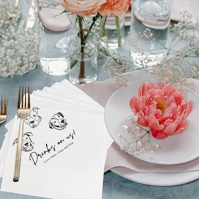 Luxury Customized Illustrated Dog Wedding Napkins, Personalized Photo Napkins - Image 4
