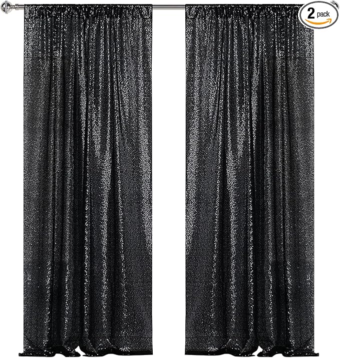 Sugargirl Halloween Black Sequin Backdrop Curtain 2 Panels 2FTx8FT Glitter by Sugargirl