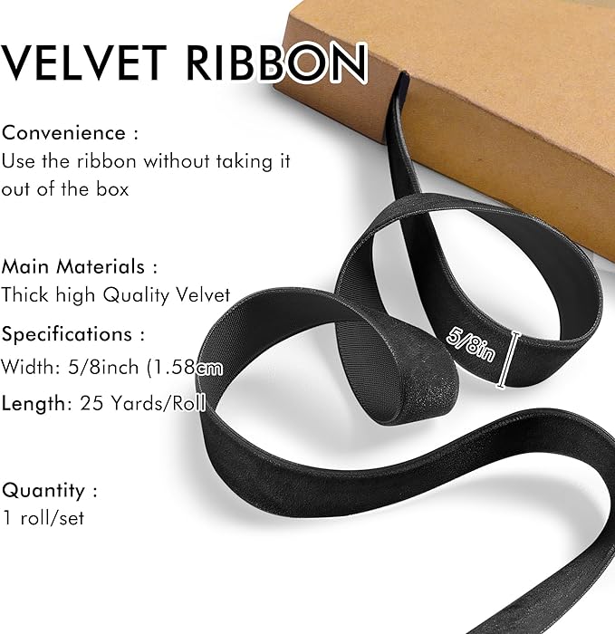 Black Velvet Ribbon 5/8'' 25 Yards - Image 2