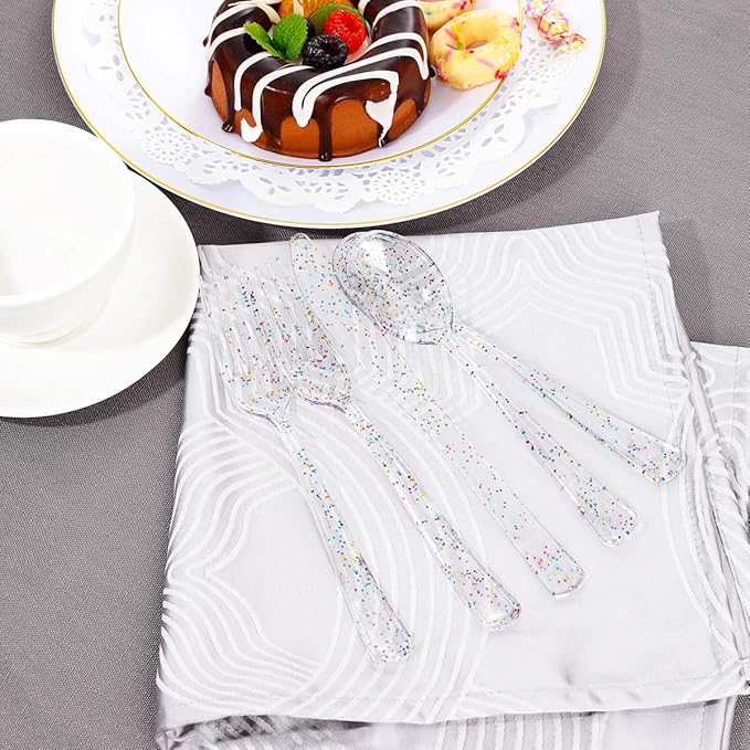 Supernal 360pcs Clear Plastic Silverware, Glitter Disposable Cutlery - Image 6