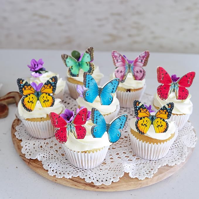Ephlyn 48Pcs Edible Butterfly Cupcake Toppers 3D Mixed Color Cake Picks 3D - Image 4