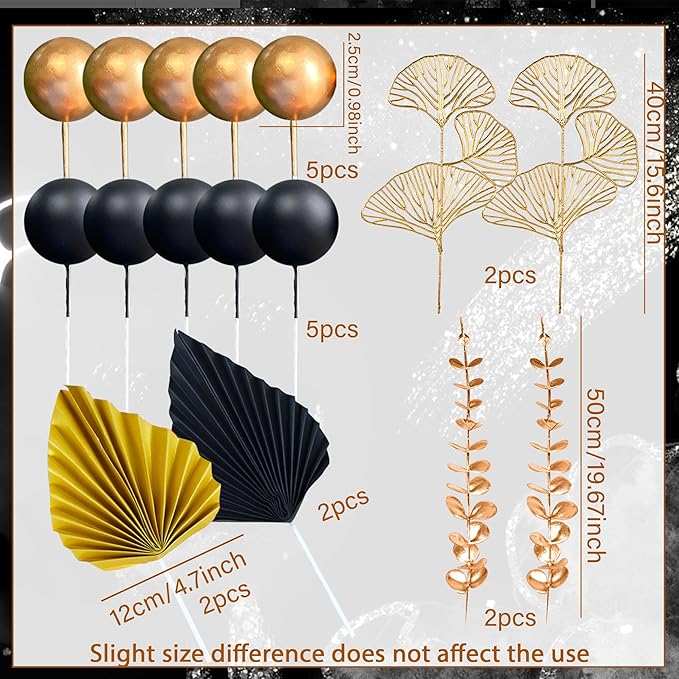 Boho Cake Topper Black Gold Ball Cake Top Man Cake Decorations Roar 1920s Cake - Image 2