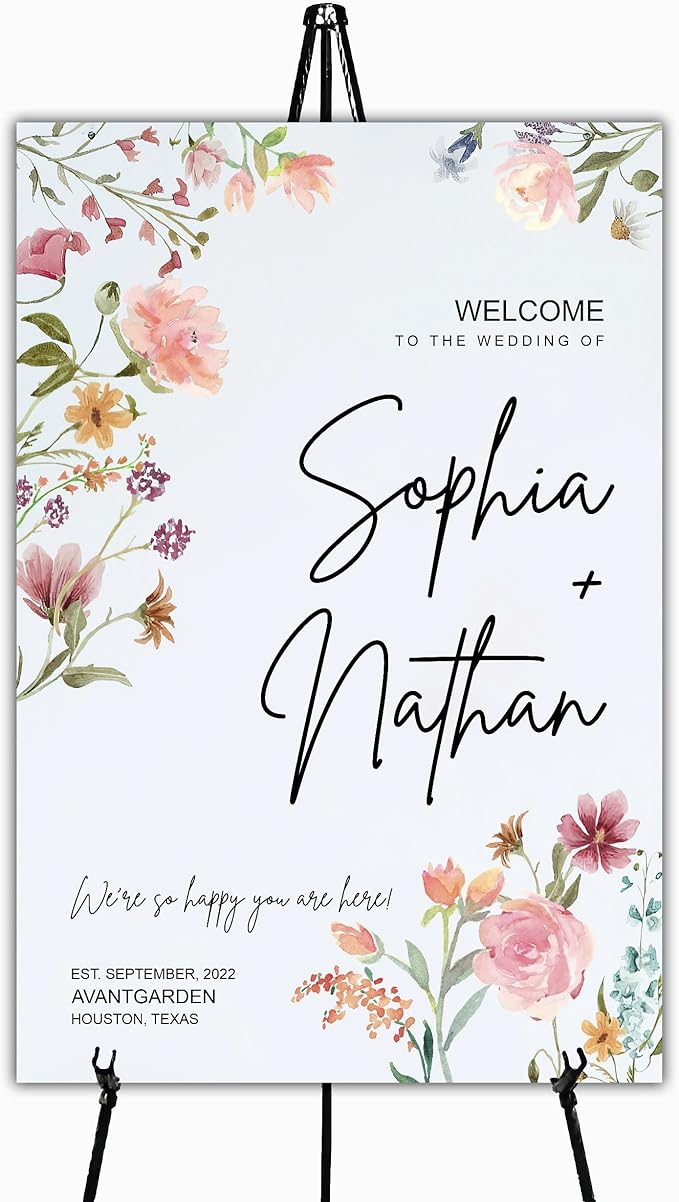 Boho Wildflower Wedding Welcome Sign, Wedding Welcome sign, Watercolor floral by Custom
