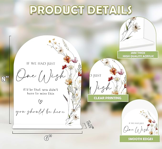 Boho Floral Wedding Memorial Sign, 6 x 8 Inch White Arch Acrylic Wedding Sign - Image 2