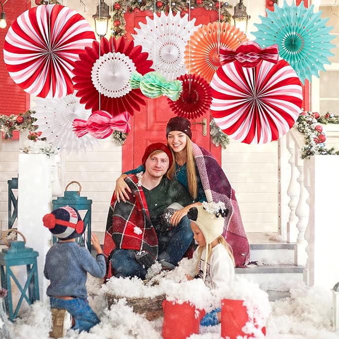 Christmas Hanging Paper Fans Decoration Christmas Peppermint Candy Hanging - Image 5