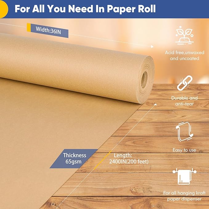 Vanhench 36"x 2400" Large Brown Wrapping Easel Paper Roll, Bulletin Board Paper - Image 2