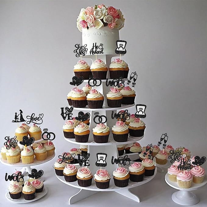 Ephlyn 30Pcs He Asked She Said Yes Cupcake Toppers Glitter Engagement Cupcake - Image 4
