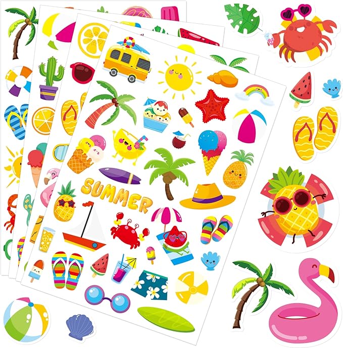Summer Pool Beach Adhesive Stickers Luau Hawaii Sun Stickers 700 Count by MoShining