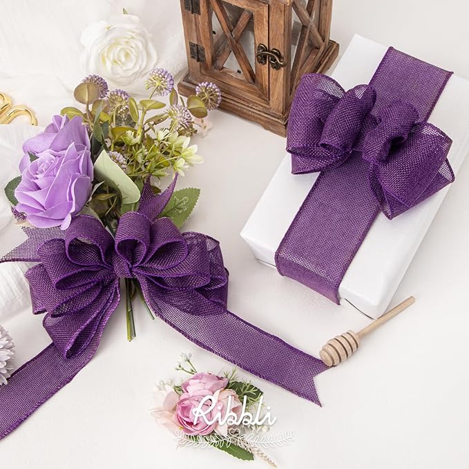 Ribbli Dark Purple Burlap Wired Ribbon, 1-1/2 Inch x 10 Yard, Wired Edge Ribbon - Image 5