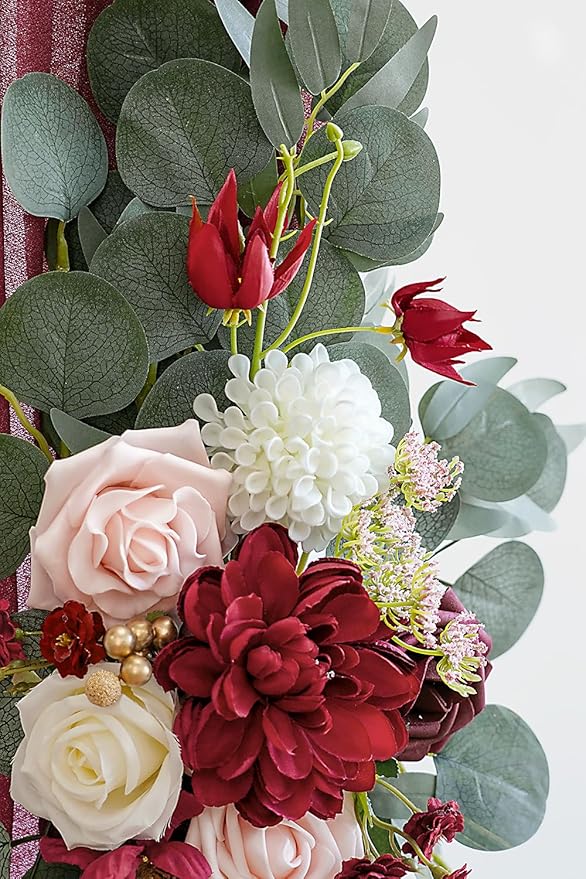 Burgundy Artificial Wedding Arch Flowers Kit - Image 7