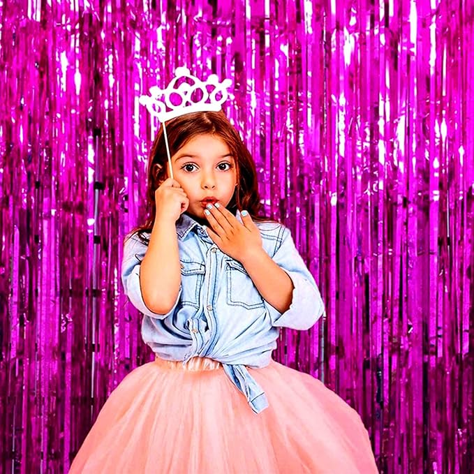 4 Pack Fuchsia Foil Fringe Curtain Backdrop, 3.28Ft x 8.2Ft Metallic Tinsel - Image 5